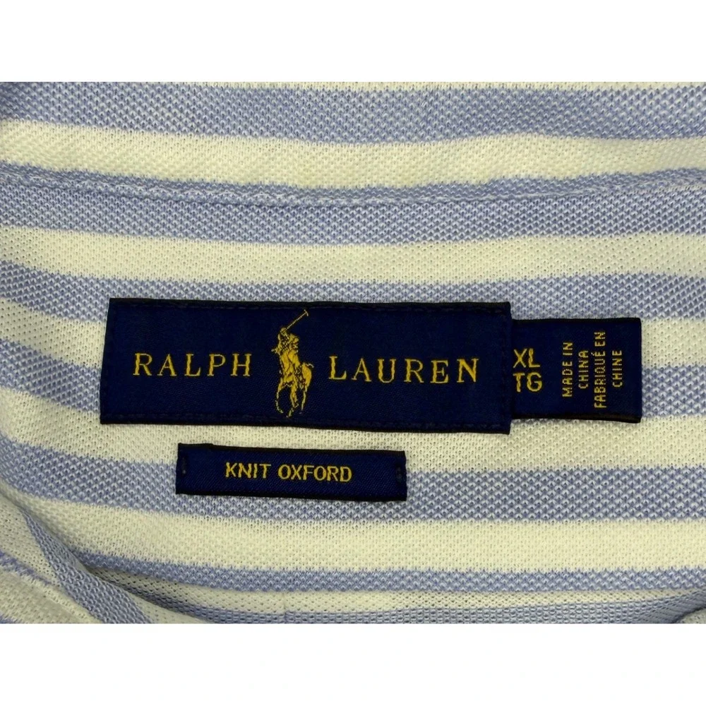 Ralph Lauren Knit Oxford Polo Shirt Mens XL Blue White Striped Short Sleeve